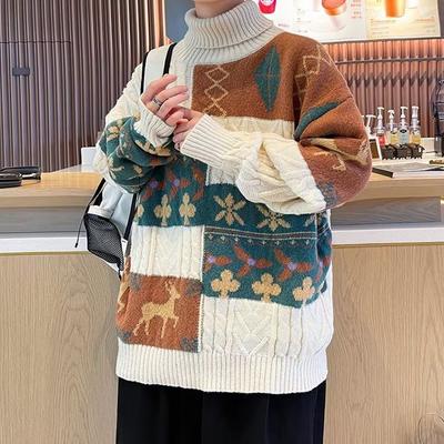 High Neck Sweater for Men's Winter Warmth, Thickened and Loose Knit Sweater