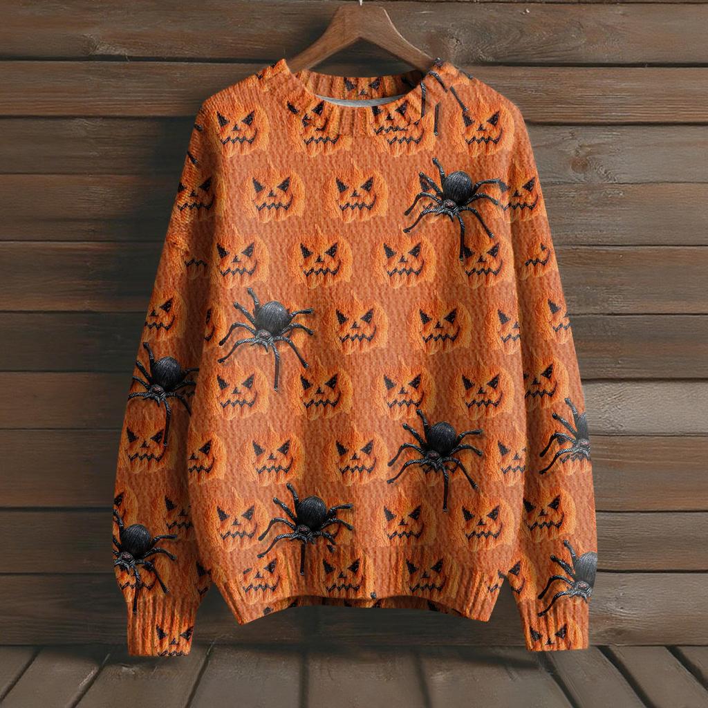 Men's Long Sleeve Pullover Sweater Casual Halloween Print Knit Oversized Sweater