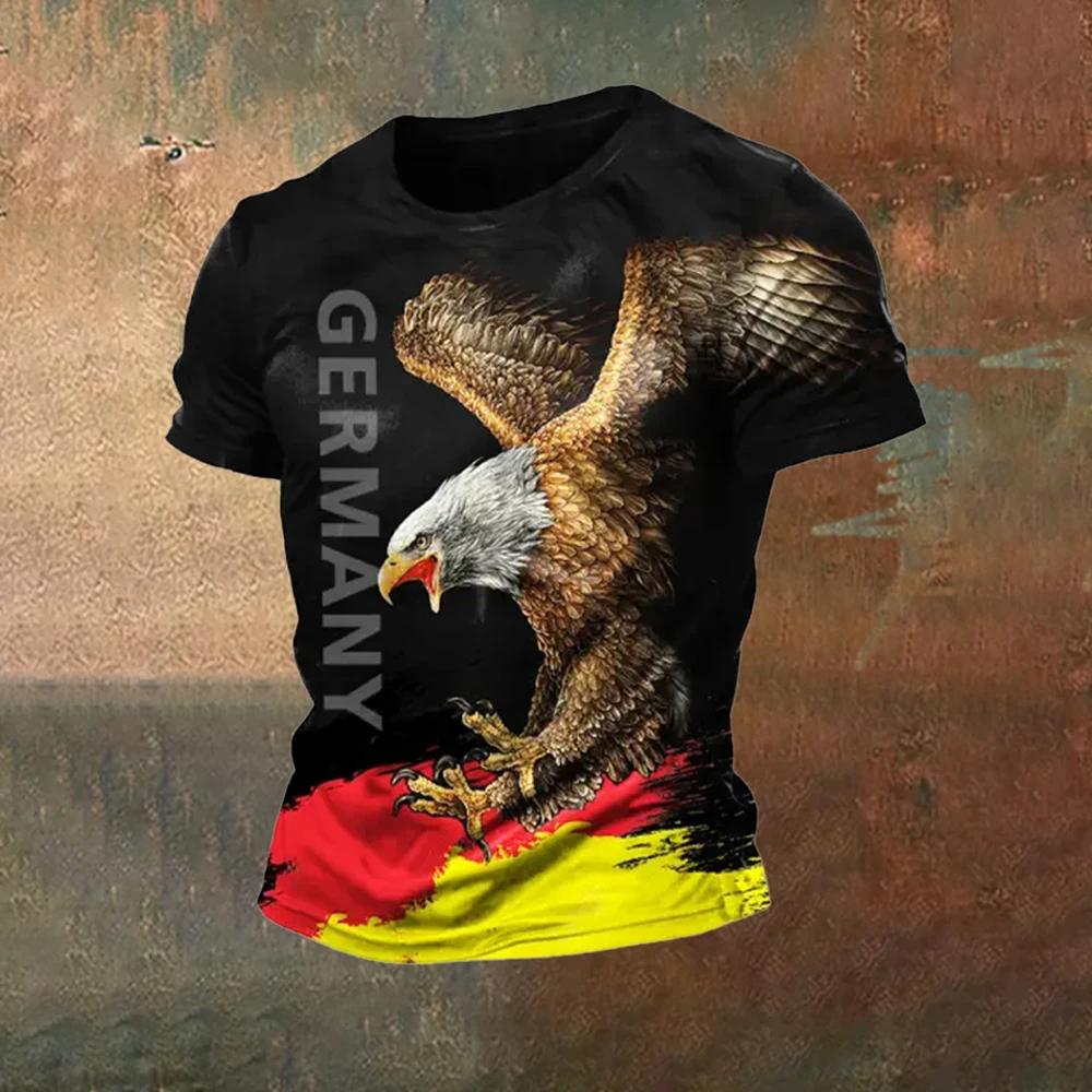 Vintage Deutschland Germany Eagle 3D Print National Flag Unisex Men Women MMA Kick Boxing Muay Thai T Shirt Quick Dry Short Sleeve Streetwear Retro