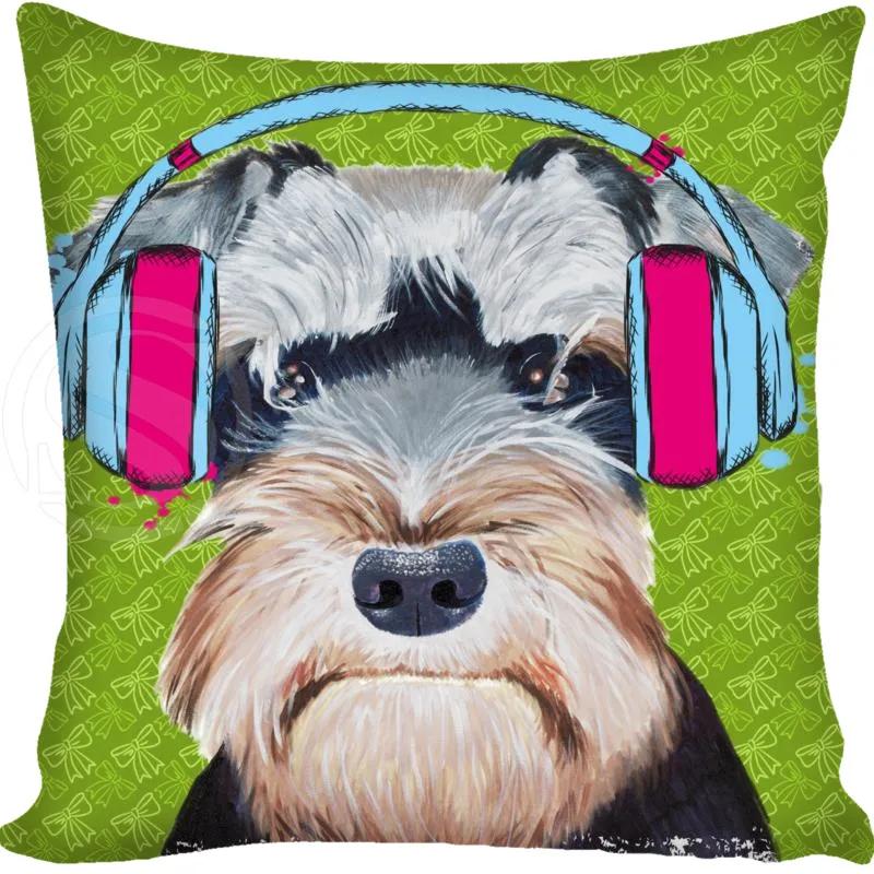 Cartoon Funny Dog Schnauzer Fashion Style Square Pillowcase Zipper