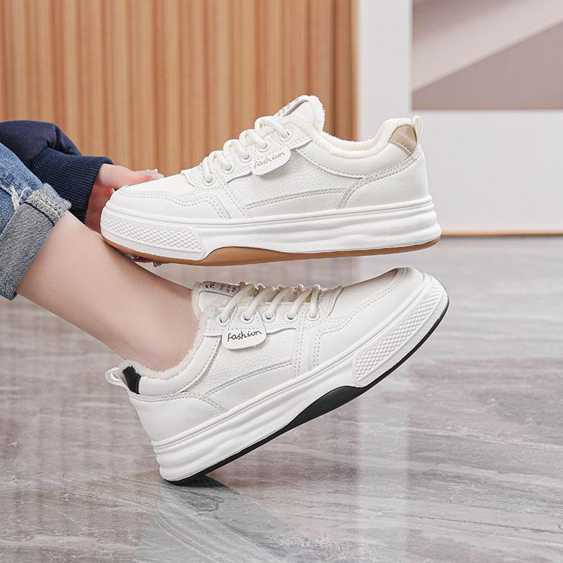 Warm cotton shoes for winter 2026 new velvet white shoes for women  Korean version sole casual women's shoes