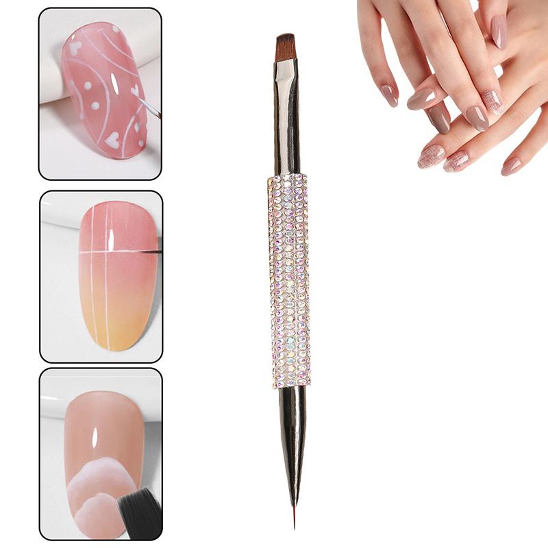 Dual-Ended Nail Brush With Diamond Nail Art Brushes Professional Gel Nail Polish Liner Flower Painting Drawing Manicure Tools
