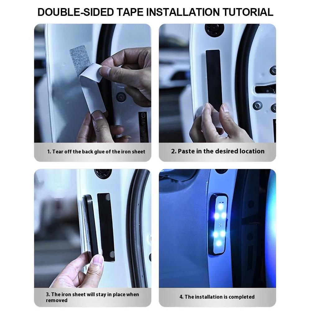 1/2PCS Car LED Door Lights Welcome Light Magnetic Control USB Charging Auto Open Door Safe Anti-collision Emergency Signal Lamp Neon Lights 4