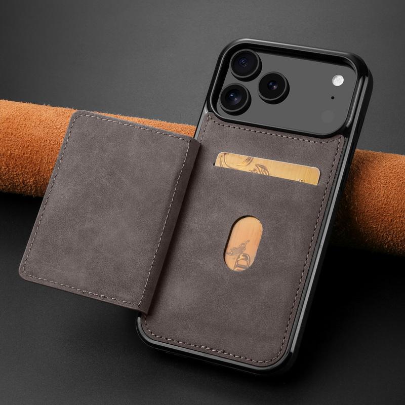 Card Slots Stand Wallet Case For iPhone 17 Pro Max 16 Plus 15 14 13 12 Pro Max 11 16E Air with Metal Buckle Leather Card Holder Back Cover