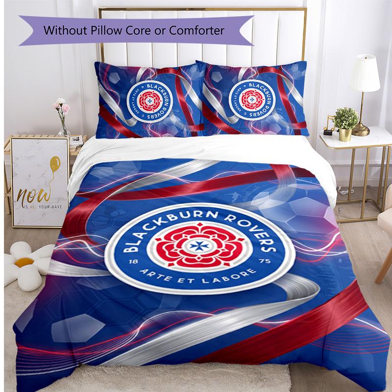 Blackburn Rovers Football Printed 3 Pieces Bedding Set, Comfortable Skin Friendly Bedroom Duvet Cover Set