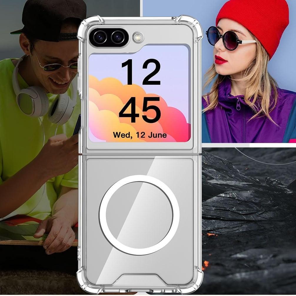 Luxury Transparent Airbag Magsafe Case for Samsung Z Flip 6 5 Acrylic TPU Magnetic Armor Cover for Samsung Galaxy Z Flip 6 Fundas