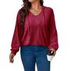 2026 Autumn/Winter V-Neck Plus Size Women's Hooded Ribbed Long Sleeve T-Shirt