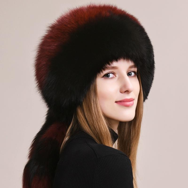Fox fur hat women's winter leather Mongolian hat ethnic wind ear protection warm Northeast mink straw hat children winter