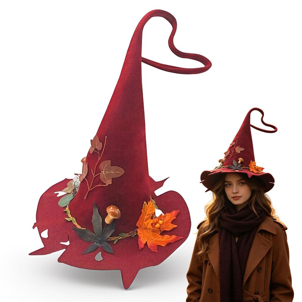 Spitzer Damen-Hexenhut mit Rot für Halloween-Kostümparty