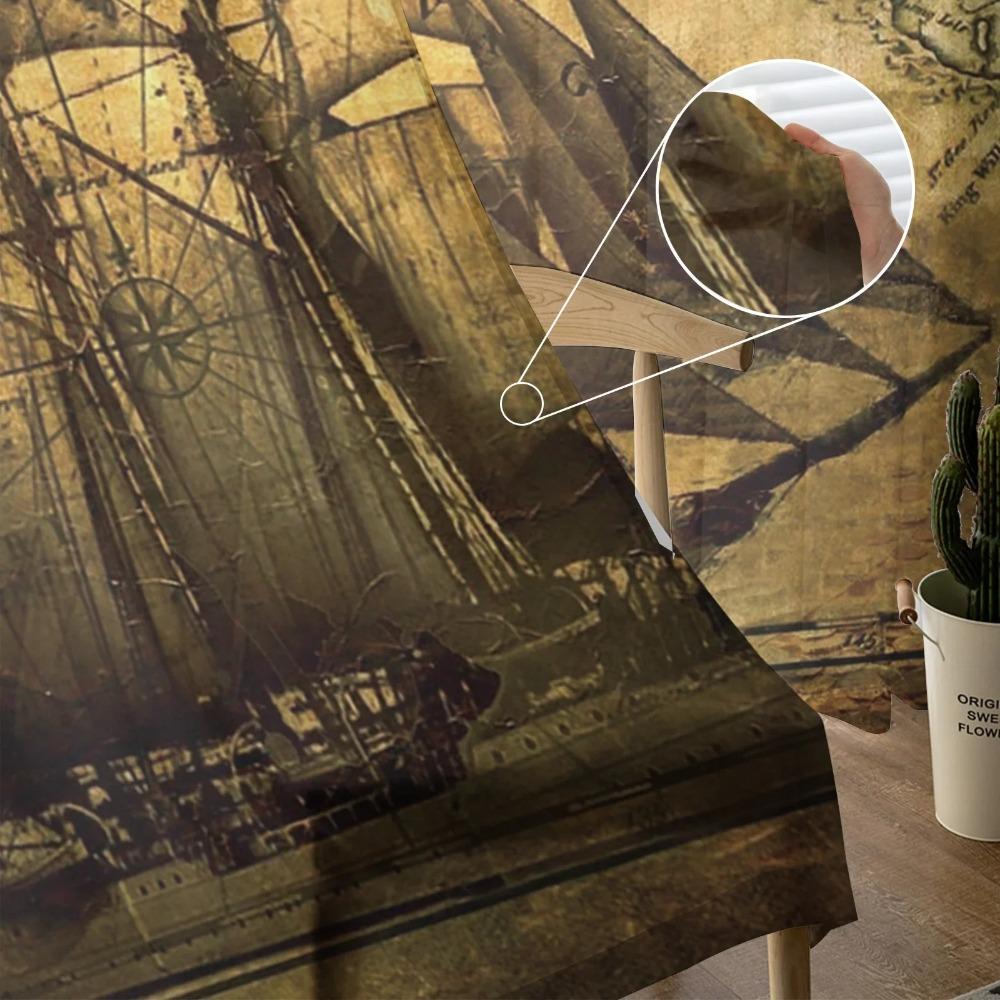 Vintage Sailing Ship Nautical Chiffon Sheer Curtains for Living Room Bedroom Decoration Window Voiles Tulle Curtain Drapes