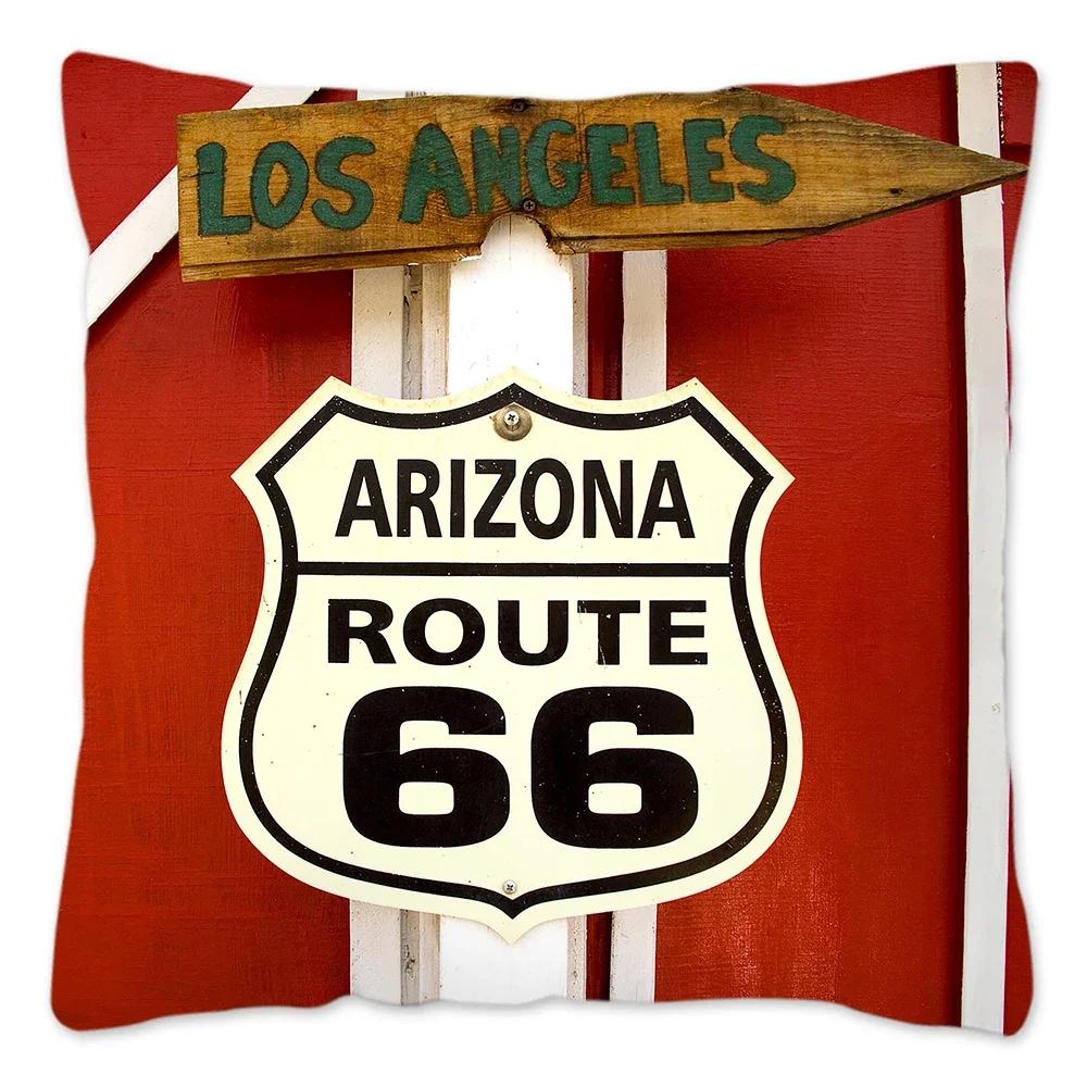 Poszewka na poduszkę w stylu retro Route 66 Dekoracja domu Poliestrowa poszewka na poduszkę na sofę Samochód Poszewka na poduszkę do rzucania Naturalny krajobraz Funda Cojin
