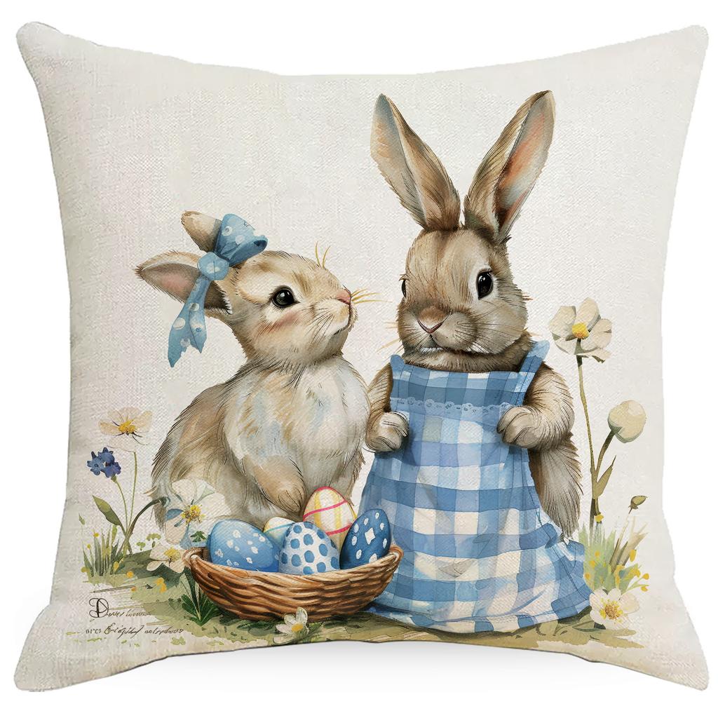 New Blue Plaid Easter Pillowcase Cushion Cover Cute Rabbit Truck Animal Pillowcase