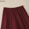 ZANZEA Women Elastic Waist Casual Lace Patchwork Irregular Pleated Skirts