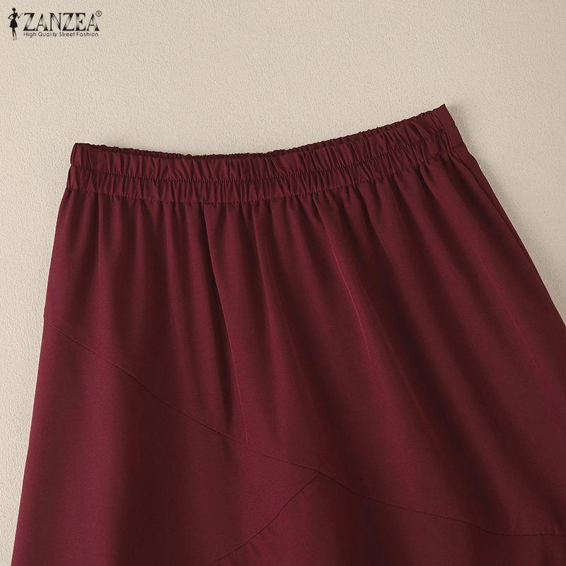 ZANZEA Women Elastic Waist Casual Lace Patchwork Irregular Pleated Skirts