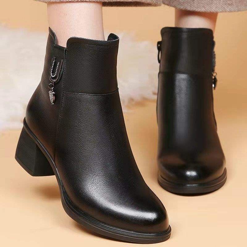 Martin Boots Fleece Dünne Stiefel Kurze Stiefel Damen Herbst und Winter 2025 Herbst und Winter Neu Dicke Ferse Mittelhohe Ferse Stiefel