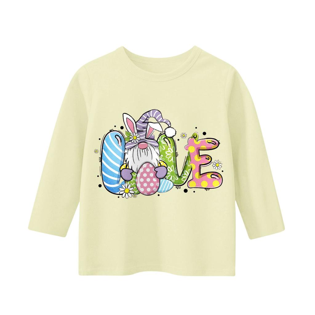 Lässiges Rundhals-T-Shirt mit Oster-Print und 7-Punkt-Ärmeln für Kinder