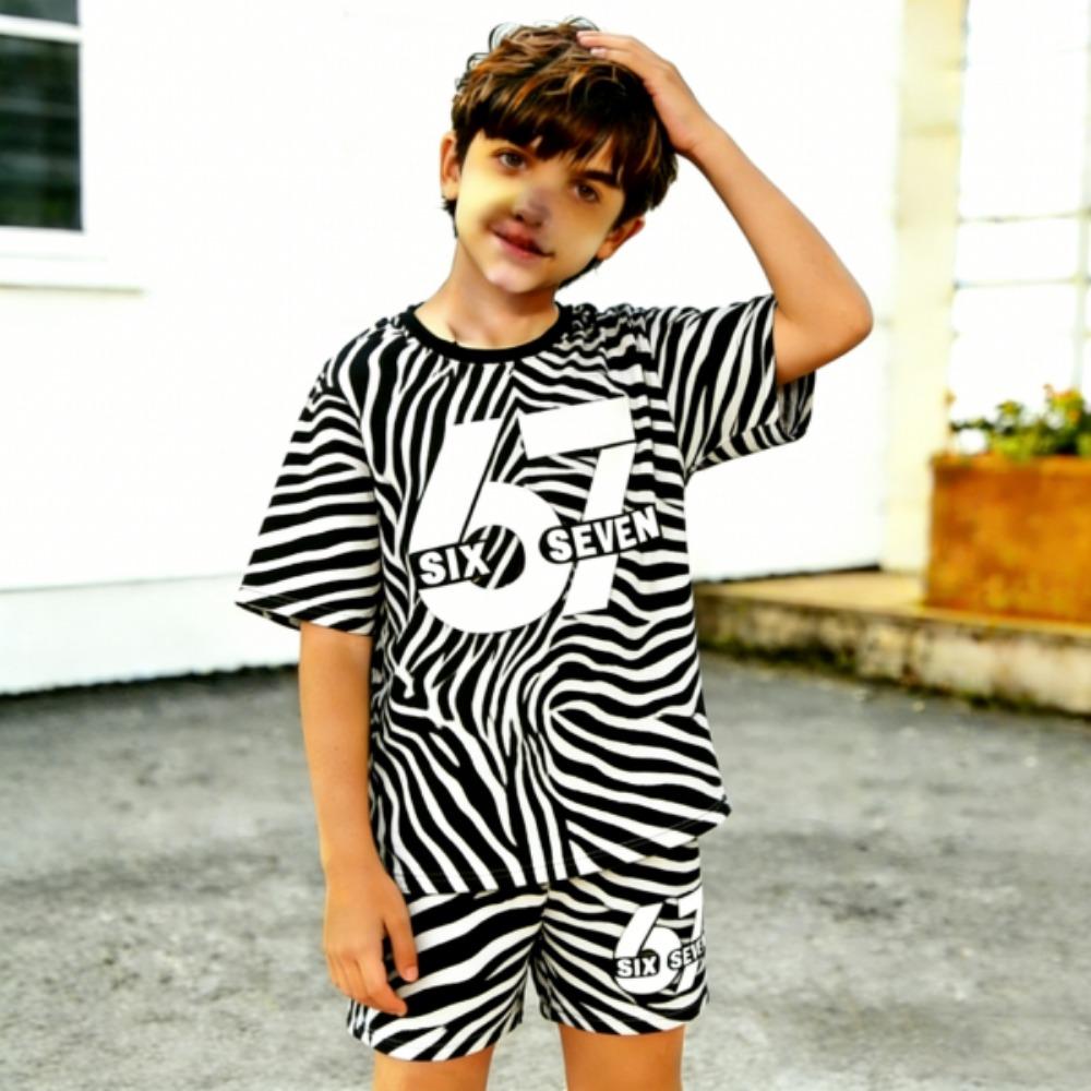 Zebra Stripes Leopard 67 Printed Men's T-shirt and Shorts 2 Piece Set Summer Casual Outfit for Men's and Women's Clothing Top