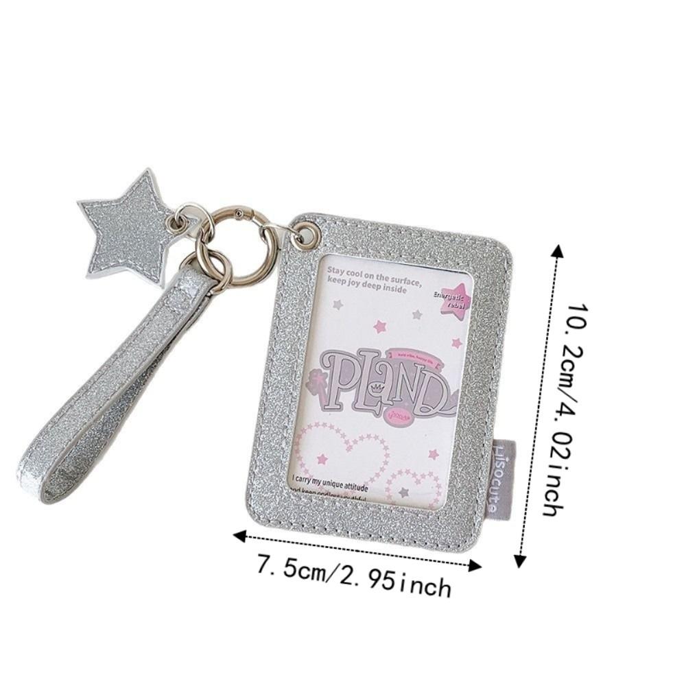 Shiny Star Charm Photocard Case Glitter PU Keychain Bag Pendant Stationery Supplies