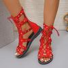 Women Hollow Out Flat Sandals Cross Strap Round Toe Summer Casual Shoes Breathable Beach Footwear