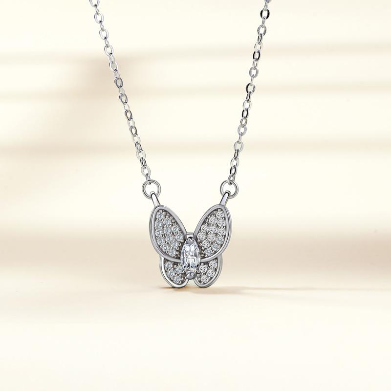 Butterfly Full Diamond Necklace Light Luxury Fashion Pendant Personality Niche Design Temperament Collarbone Chain Ins