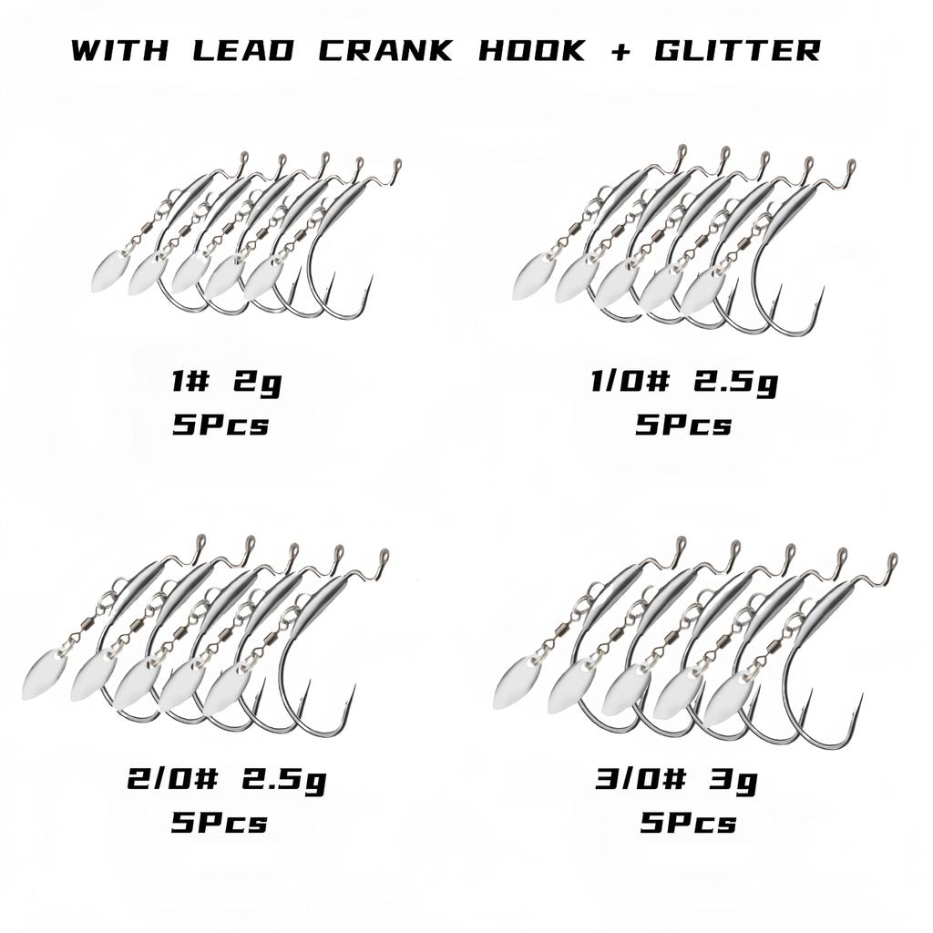 5pcs Heavy-Duty Lead Curved Fishing Hooks with Swivel Lead Head - Hook Point for Catfish, Carp, Pike, Trout - Sinkable Soft Bait for Texas Rig