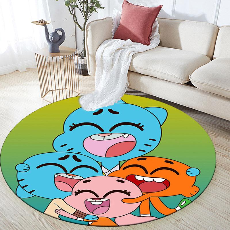Tappeto rotondo con motivo The Amazing World of Gumball, Tappeto per Soggiorno Camera da Letto Sala Giochi, Tappetino Antiscivolo, Regali per le Feste e Regali di Compleanno.