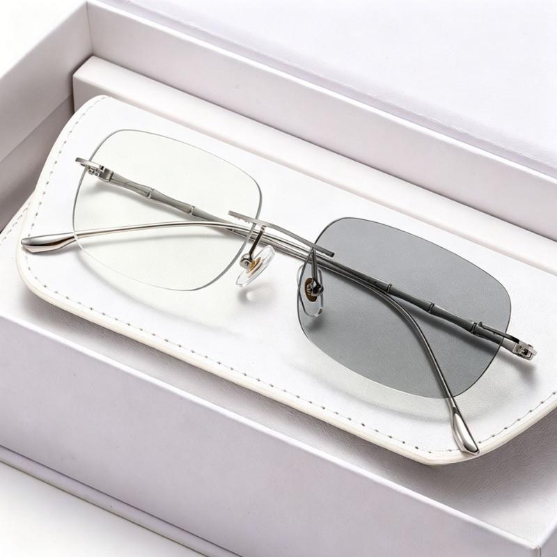 Women's Luxury Photochromic Myopia Glasses Rimless Ultra-Light Fashionable Minus Diopter Eyeglasses Blue Light Blocking Goggles