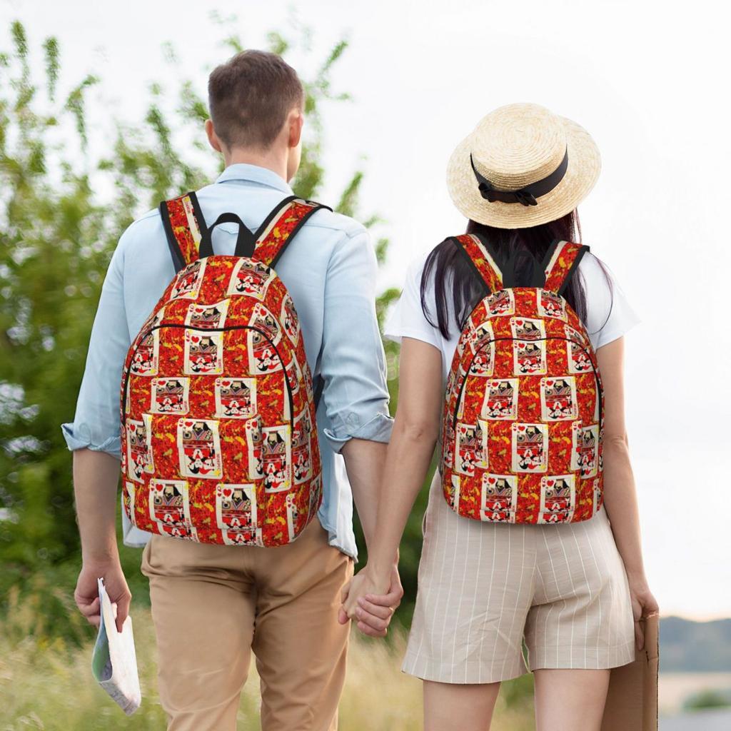 Casino Nights Red Queen Of Hearts Backpack Hot Sale Daypack Large Capacity BookBag School Bag Shoulder Bags for Men Women
