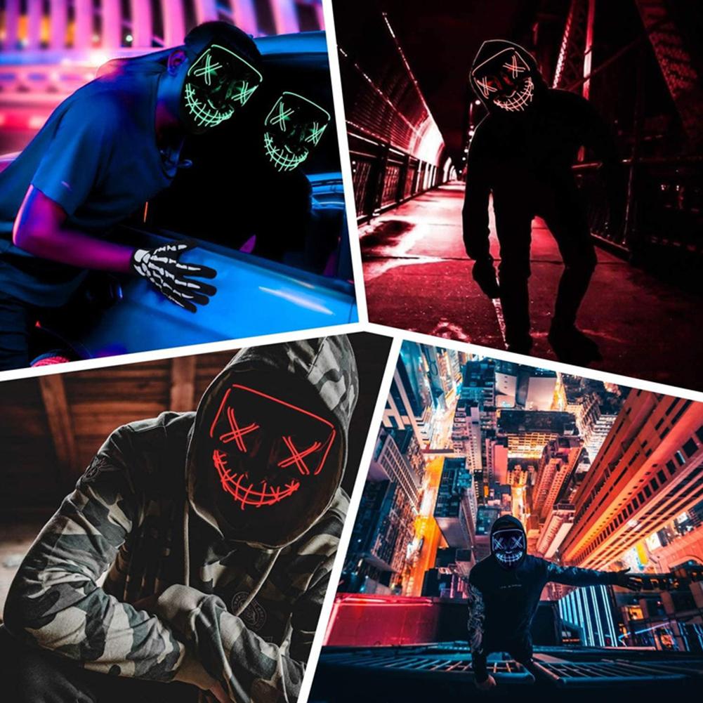 Masca LED Strălucitoare de Halloween Mască LED Petrecere Mască Masti Mascaradă Mască Neon Luminoasă în Întuneric Recuzită Horror Costum Petrecere