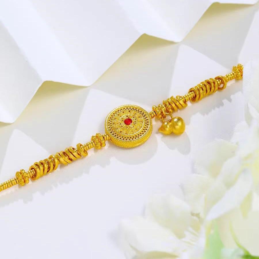 Vietnamese Sand Gold Compass Bracelet: Eight Treasures Fu Lu Gourd Design