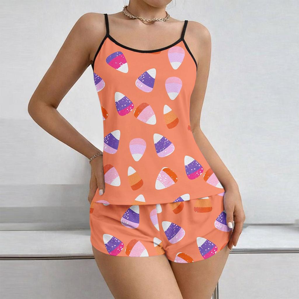 Women Soft 2 Piece Pajamas Set Sleeveless Shorts Set Loungewear Sets Pyjamas Nightwear