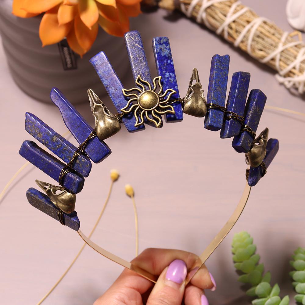 Handmade Lapis Lazuli & Bronze Crow Moon Crown Headband