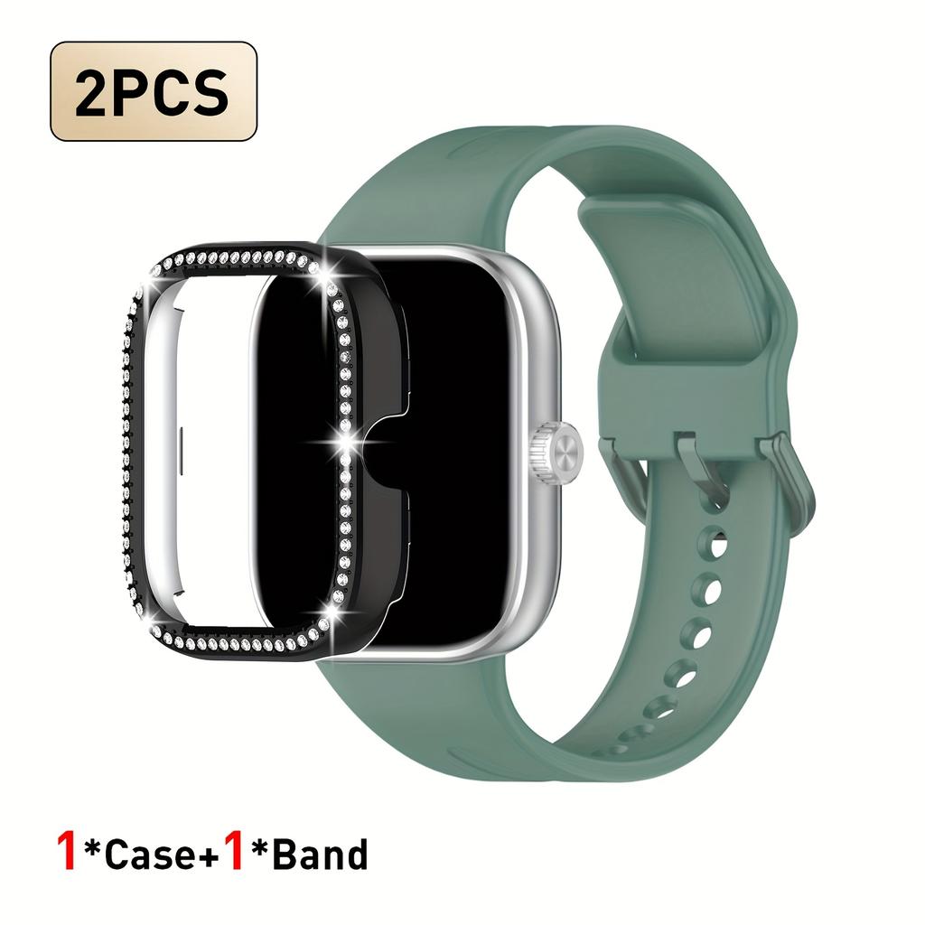 2pcs Set For Redmi Watch 5/6 Sport Band Crystal Hollow Protective Case Classic Business Breathable Solid Color Strap