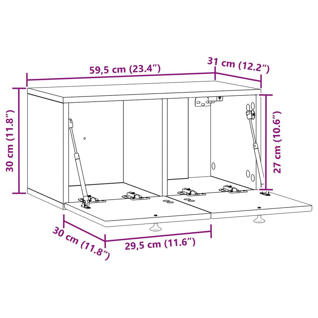 Wall Mounted TV Cabinet Reclaimed Wood Look 59.5 X 31 X 30 Cm