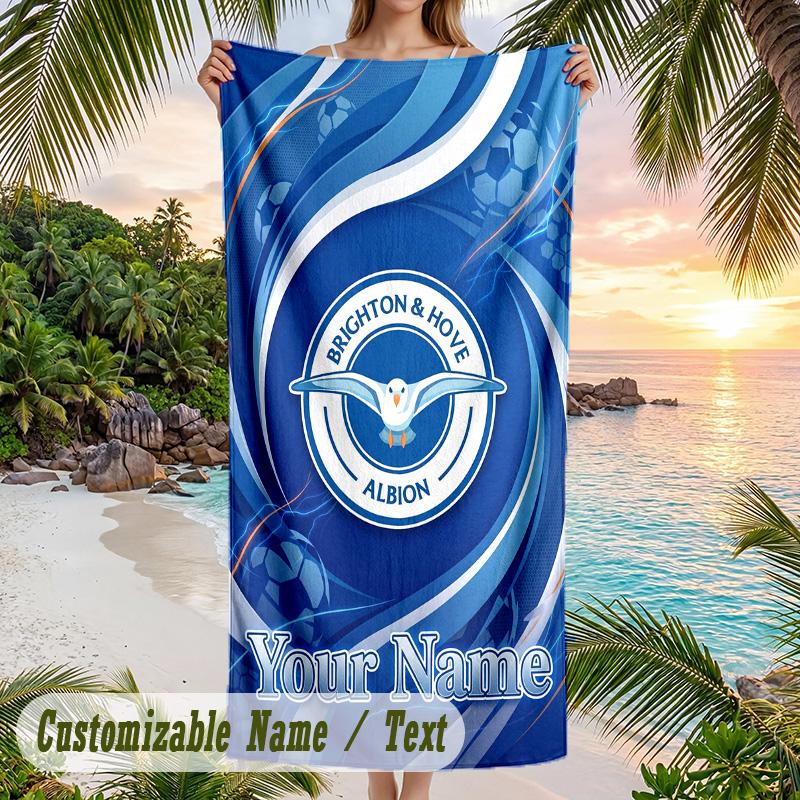 Beach Towel Brighton & Hove Albion Football Print Custom Name Text Soft Towel for Swimming Pool
