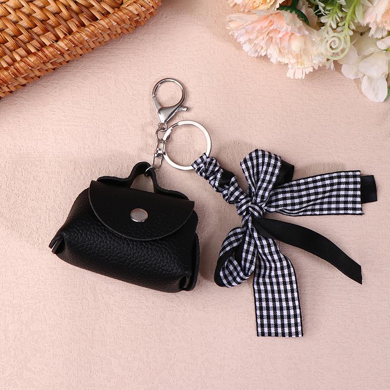 

Трендовый мини-кошелек с бантом, брелок, креативный чехол для хранения наушников, маленький кошелек из ПУ кожи, подвеска для ключей, подарки для девочки чёрный