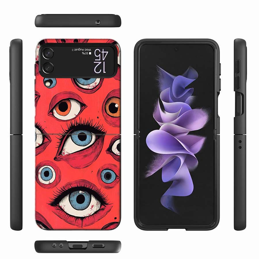 Devil Fear, Red Eye Dense Phobia Phone Case For Samsung Z Flip 6 7 5G Z Flip 5 Galaxy Z Flip 3 4 5G ZFlip Shockproof Hard Cover
