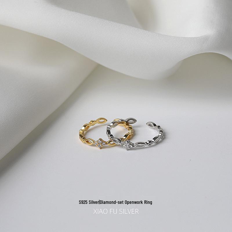 925 Silver-Plated Adjustable Women's Fashion Ring with Light Luxury Design