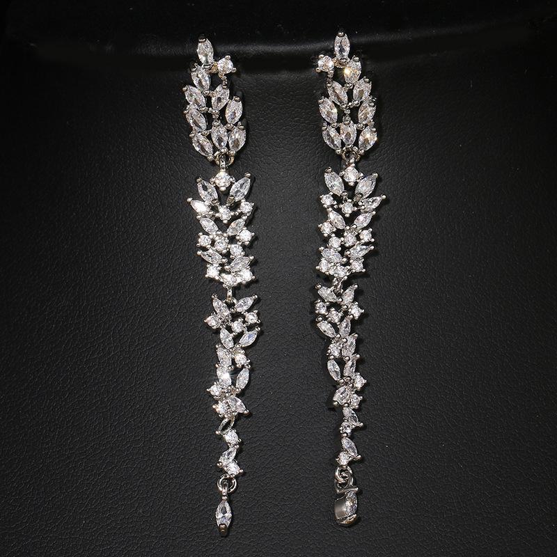 Elegant Floral Tassel Zircon Earrings: European & American Women's Fashion