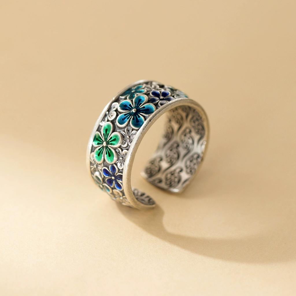 Ethnic Drip Glaze Flower Adjustable Rings for Women Classic Sweet Fashion New Jewelry Gift Party Birthday Anillos