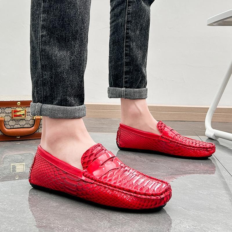 Herren Mokassins Fahrschuhe Leder Flats Lässige Slipper Übergröße Farbdruck Schuhe für Herren