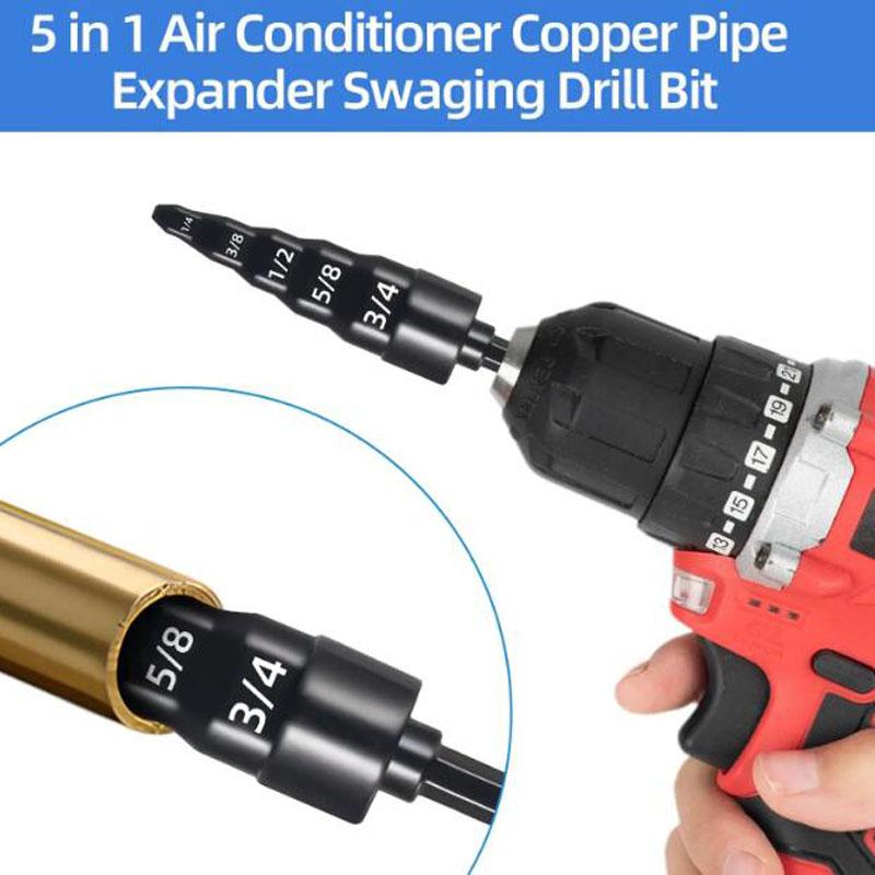 Rozšiřovací nástroj 5 v 1 Klimatizace Měděná trubka Rozšiřovač Rozšiřovací vrták Sada s šestihrannou stopkou, s bity 1/4, 3/8, 1/2, 5/8, 3/4
