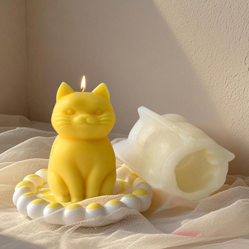 Professional Food Safe Silicone Mold Heat Resistant 95% Detail Accuracy DIY Cats Candle Mold For 3D Candle Creators