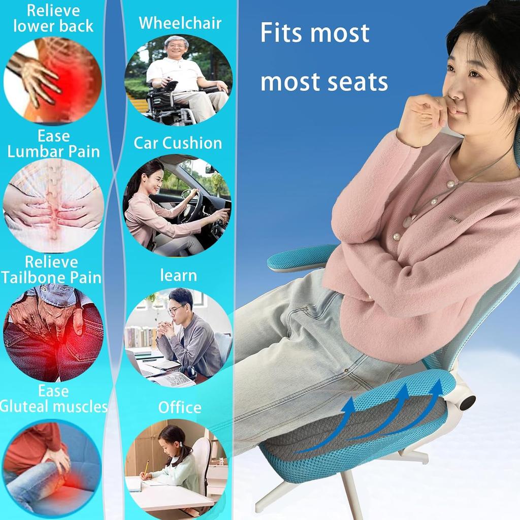 Memory Foam Seat Cushion for Office Chair,Patented Pressure Relief Seat Cushion for Long Sitting Hours on Office/Home Chair,Car,Wheelchair,Non-Slip