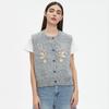 DIMANAF 2025 Short Vest Sweaters Autumn Women Flowers Print O-Neck Sweaters Knitting White Sweater