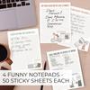 ZICOTO Super Funny Notepads - Hilarious Office Gift for Your Women Coworkers - Set of 4 Office Supplies Memo Pads w/ 4 Assorted Designs, 50 Sheets