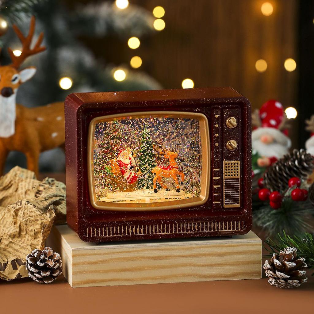 Christmas Musical Snowing TV Ornament Night Light Gift