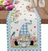 Spring Easter Gnomes Tulip Rose Flowers Linen Table Runner Holiday Wedding Party Decor Kitchen Dining Table Runners Table Decor