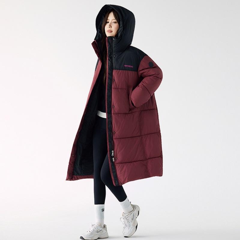 Winter Neue Lange Kapuzen Baumwollgepolsterte Jacke Damen Sport Gepolsterter Paarkragen.