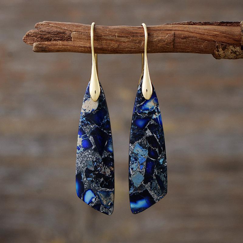Bohemian Emperor Stone Geometric Pendant Earrings Popular Natural Stone Jewelry